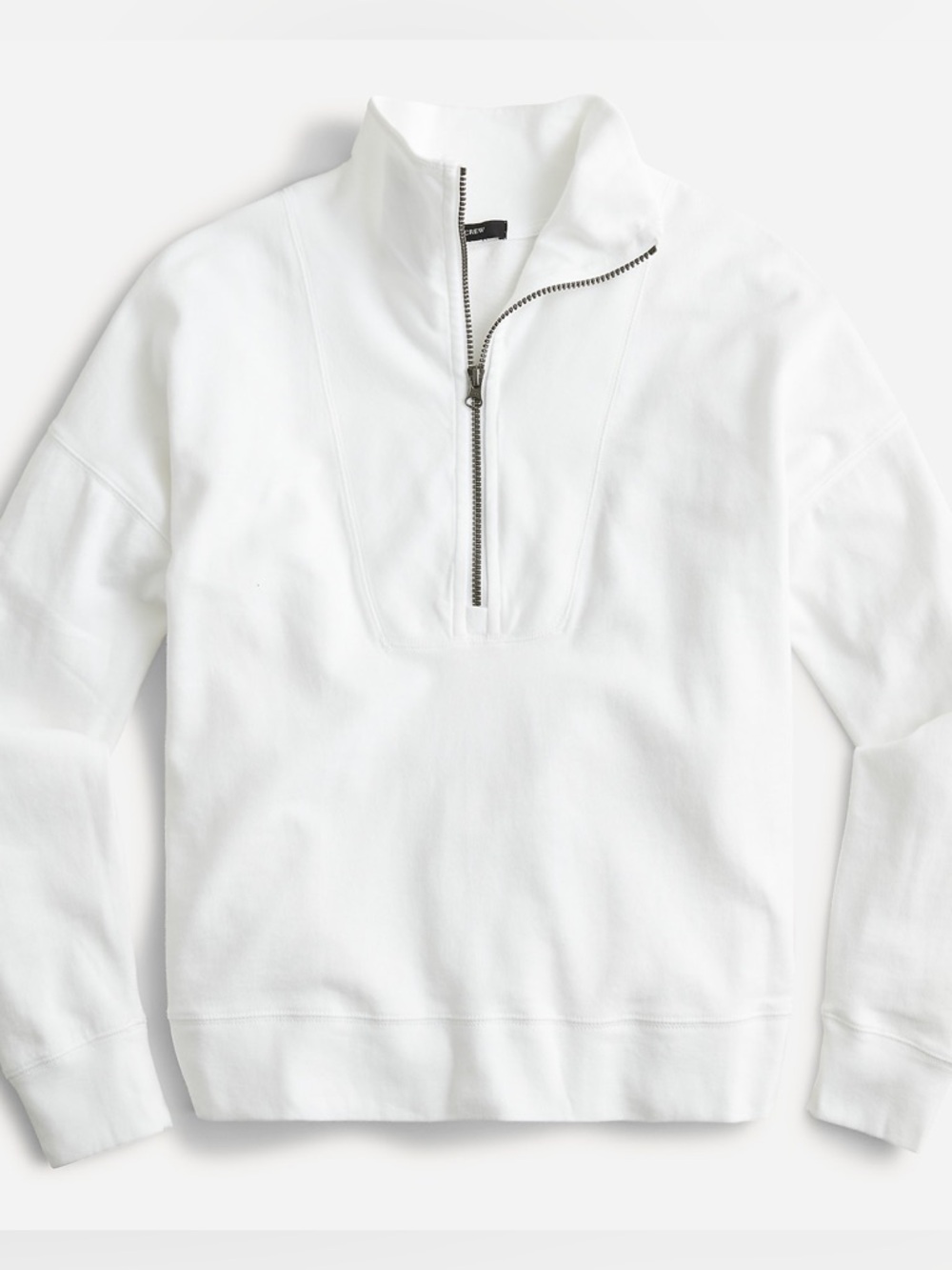 J. Crew Magic Rinse White sweatshirt Half Zip Cowl Neck relaxed fit